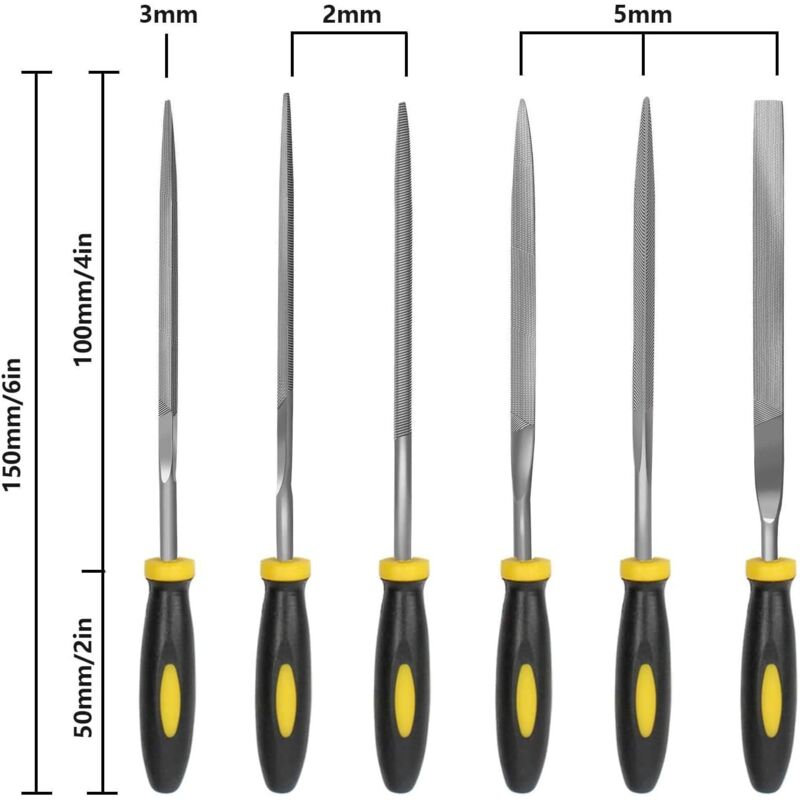 6 pcs File Set, 5.5 Inch Needle Files, 3Mm Diameter Carbon Steel File Kit With Handle, Suitable For Metal, Wood, Glass, - Image 2
