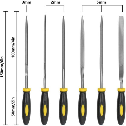 6 pcs File Set, 5.5 Inch Needle Files, 3Mm Diameter Carbon Steel File Kit With Handle, Suitable For Metal, Wood, Glass, - Image 2