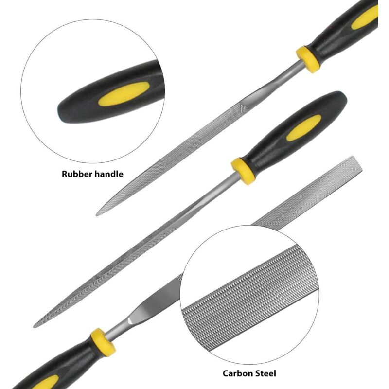 6 pcs File Set, 5.5 Inch Needle Files, 3Mm Diameter Carbon Steel File Kit With Handle, Suitable For Metal, Wood, Glass, - Image 4
