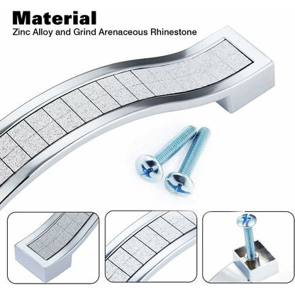 10 pcs Alloy Rhinestone Crystal Drawer Pulls Handles For Dresser Kitchen Cabinet Cupboard, Silver, 96Mm-10 pcs - Image 3