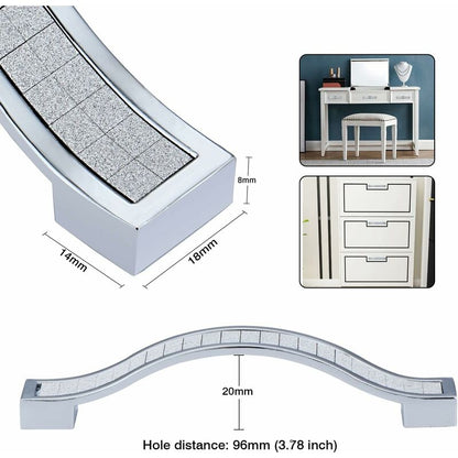 10 pcs Alloy Rhinestone Crystal Drawer Pulls Handles For Dresser Kitchen Cabinet Cupboard, Silver, 96Mm-10 pcs - Image 4