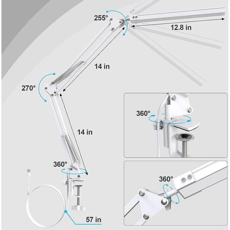 LED Desk Lamp - Powerful LED Desk Lamp With Clip - Eye Protection LED Desk Lamp - 3 Lighting Modes X 10 Brightness - Image 4
