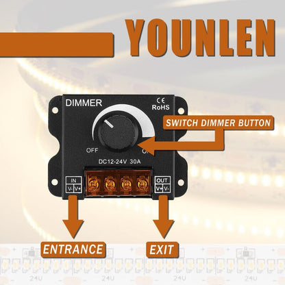 LED ROtary LED Dimmer Switch Dimming Controller Dc 12V-24V 30A Pwm Dimmer Knob For Adjusting Brightness(2 Pack) - Image 2