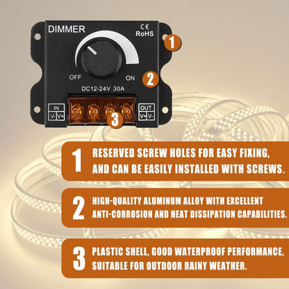 LED ROtary LED Dimmer Switch Dimming Controller Dc 12V-24V 30A Pwm Dimmer Knob For Adjusting Brightness(2 Pack) - Image 4