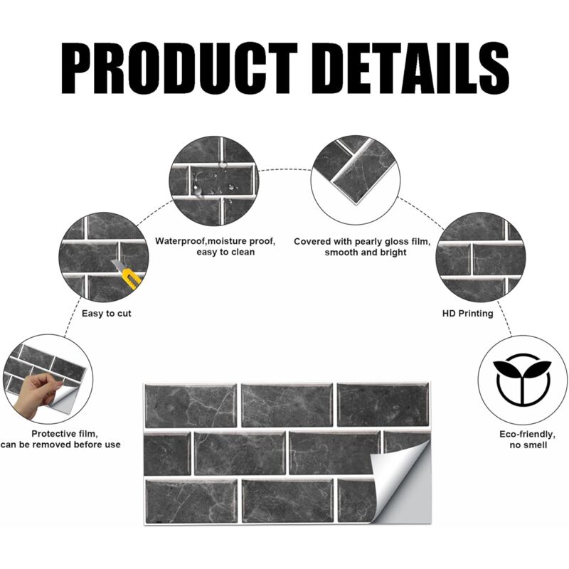 Kitchen Tile Stickers, 12 Pieces Self-Adhesive Tile Sticker Waterproof Pvc Tile Stickers Self-Adhesive Wall Tile - Image 2
