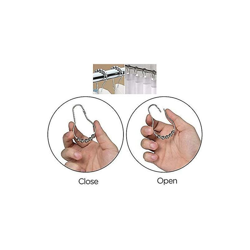 Stainless Steel Shower Rings, 12 Pieces Shower Curtain Hooks Small S Hooks For Bathroom Shower ROd (Silver) - Image 3