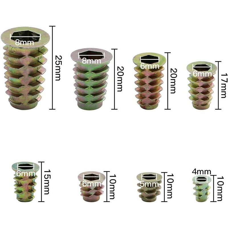 230 pcs Zinc Alloy Hex Threaded Insert Nuts Threaded Insert Nuts External Thread M4 M5 M6 M8 For Wood Furniture Nut - Image 3