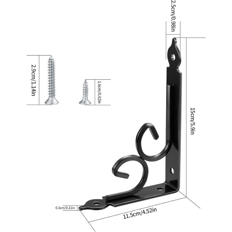 2 pcs Wall Shelf Brackets, 90 Degree Triangle Shelf Brackets, Metal Angle Bracket For Bookshelf, Kitchen - Black - Image 2