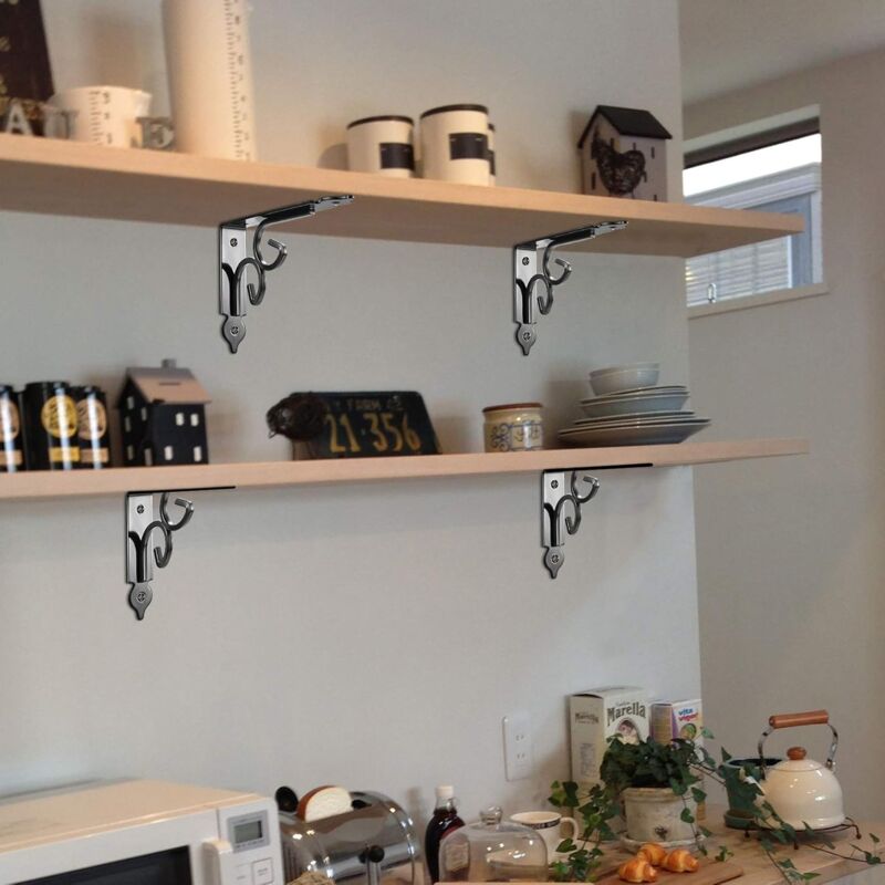 2 pcs Wall Shelf Brackets, 90 Degree Triangle Shelf Brackets, Metal Angle Bracket For Bookshelf, Kitchen - Black - Image 3