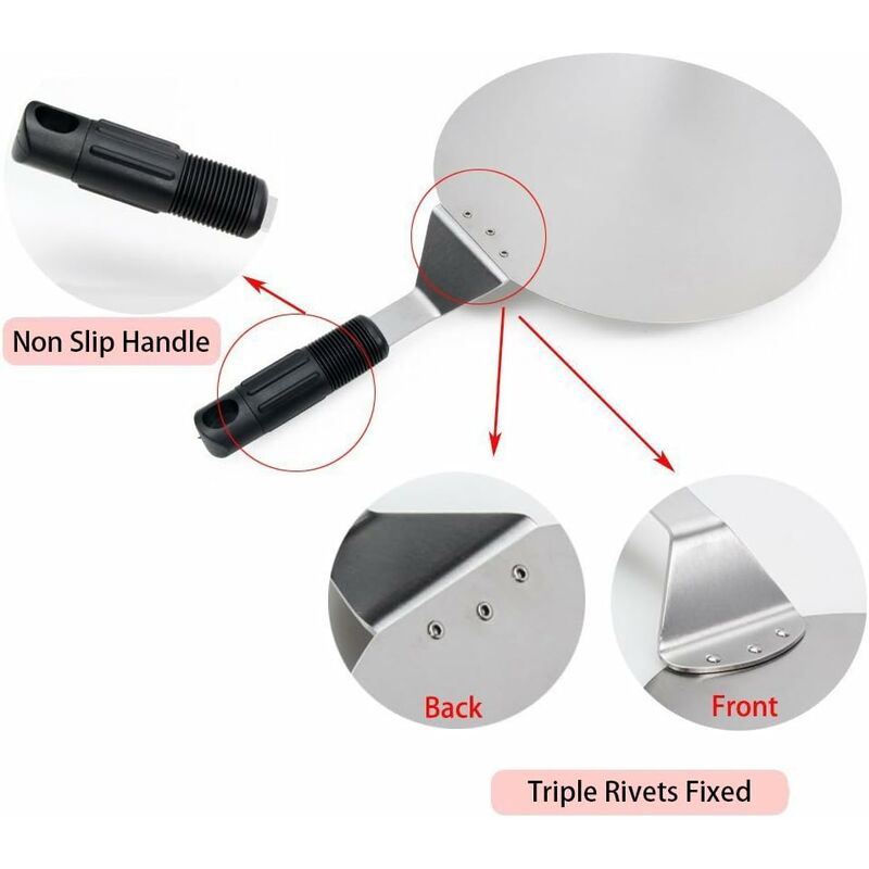 ROund Stainless Steel Pizza Peel With Non-Slip Handle Ideal For Cakes, Pizzas, Pies - Image 3