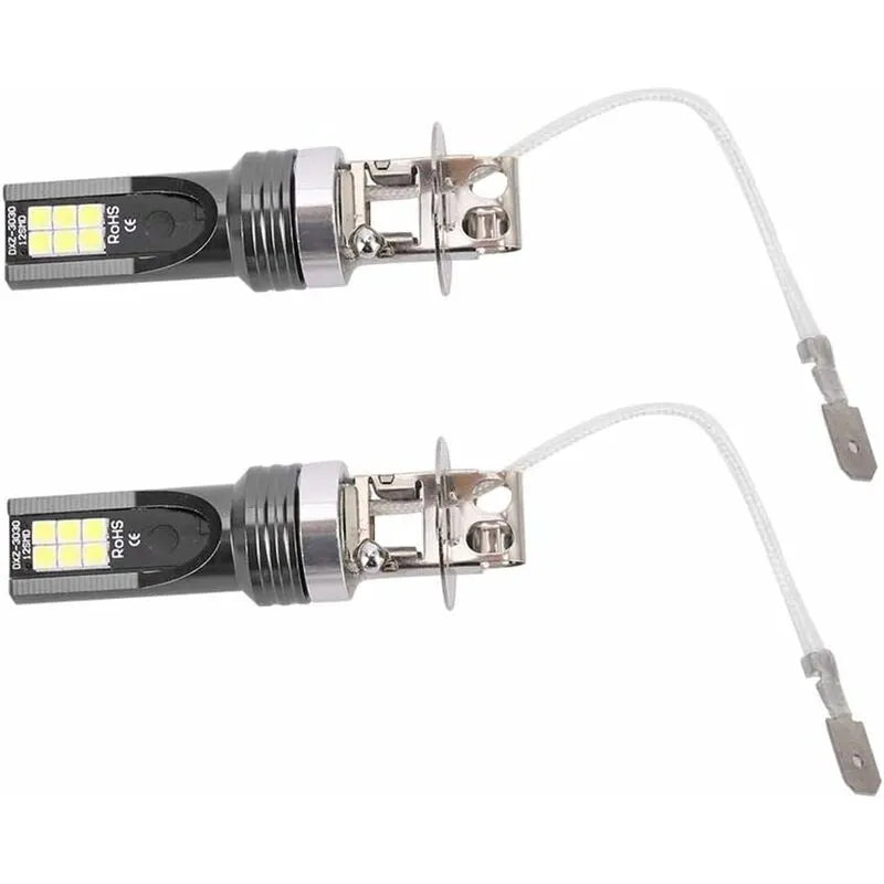 2 pcs LED Headlight Bulb, 2525 12LED Car Vehicle Headlight Replacement For H3 Headlight Bulb Dc12V-24V White 6500K-7500K