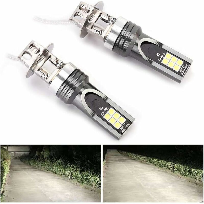 2 pcs LED Headlight Bulb, 2525 12LED Car Vehicle Headlight Replacement For H3 Headlight Bulb Dc12V-24V White 6500K-7500K - Image 3