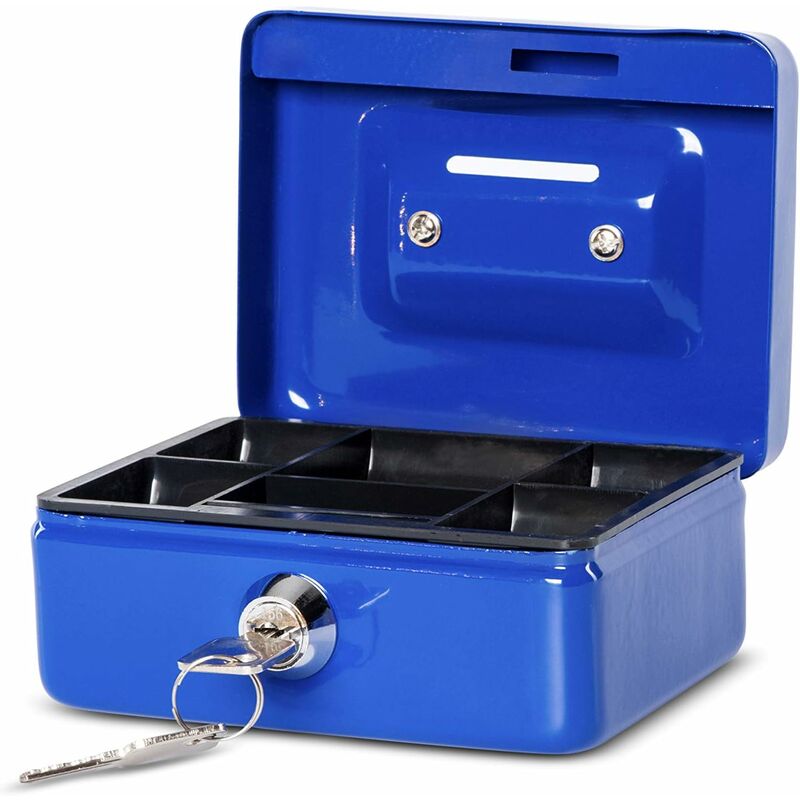 Steel Money Box Lockable And Portable 12.5X9.5X6Cm With Coin Slot Suitable As Piggy Bank, Small Safe, Cash Drawer Blue - Image 2
