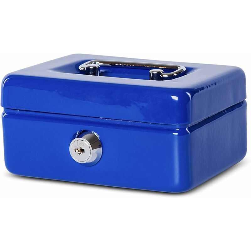 Steel Money Box Lockable And Portable 12.5X9.5X6Cm With Coin Slot Suitable As Piggy Bank, Small Safe, Cash Drawer Blue - Image 3