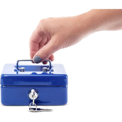Steel Money Box Lockable And Portable 12.5X9.5X6Cm With Coin Slot Suitable As Piggy Bank, Small Safe, Cash Drawer Blue - Image 4