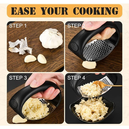 Stainless Steel ROcking Garlic Press - Cooking Appliance - Black & Gray 2Pc - Image 4