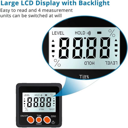 Digital Inclinometer Protractor 4 90° Level Box Angle Finder Backlight Bevel Gauge Magnetic Base Gauge In/Ft Mm/M With - Image 3