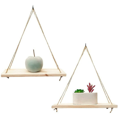 2 pcs Set - Hanging Wall Shelf - Trendy Decoration In Recycled Wood - Hook Included - Pine Wood - 35 Cm X 14 Cm - - Image 2