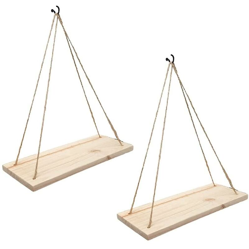 2 pcs Set - Hanging Wall Shelf - Trendy Decoration In Recycled Wood - Hook Included - Pine Wood - 35 Cm X 14 Cm - - Image 3
