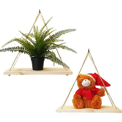 2 pcs Set - Hanging Wall Shelf - Trendy Decoration In Recycled Wood - Hook Included - Pine Wood - 35 Cm X 14 Cm - - Image 4
