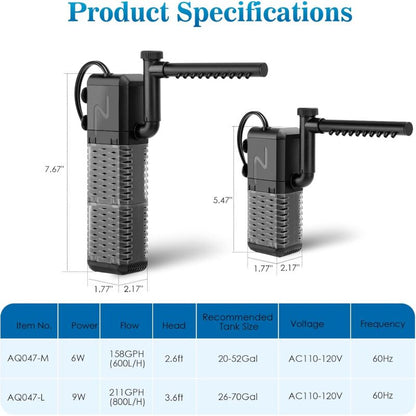 Adjustable Aquarium Filter 600L/H Aquarium Pump, Ultra-Quiet Internal Aquarium Filter Suitable For Aquariums Up To 200L - Image 2