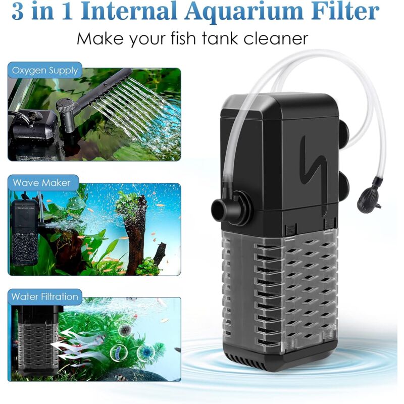 Adjustable Aquarium Filter 600L/H Aquarium Pump, Ultra-Quiet Internal Aquarium Filter Suitable For Aquariums Up To 200L - Image 3