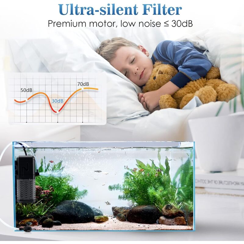 Adjustable Aquarium Filter 600L/H Aquarium Pump, Ultra-Quiet Internal Aquarium Filter Suitable For Aquariums Up To 200L - Image 4