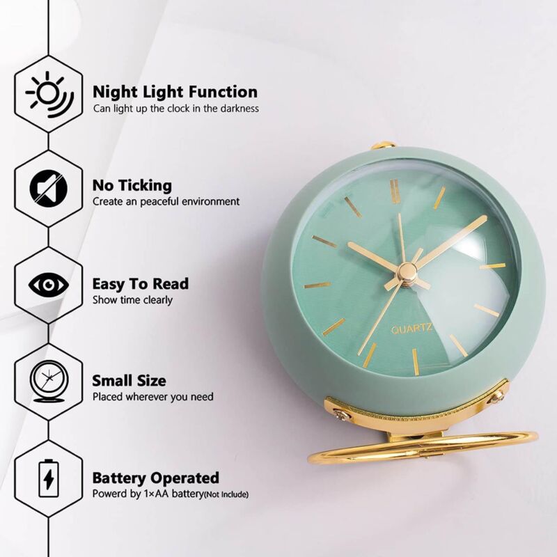 Retro Non-Ticking Analog Alarm Clock With Night Light, Silent, Easy Operation And Loud Alarm, Gift For Mom On Mother'S - Image 2