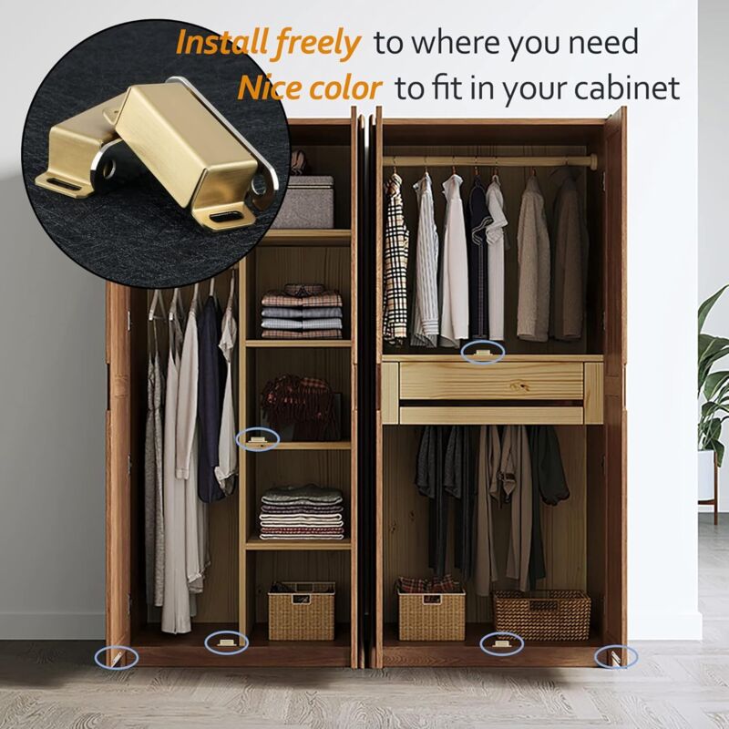 Magnetic Door Catches For Drawers Or Cabinets Door Closure, Stainless Steel Gold Finish, 4 pcs, Ecat001G-4P-Fr - Image 3