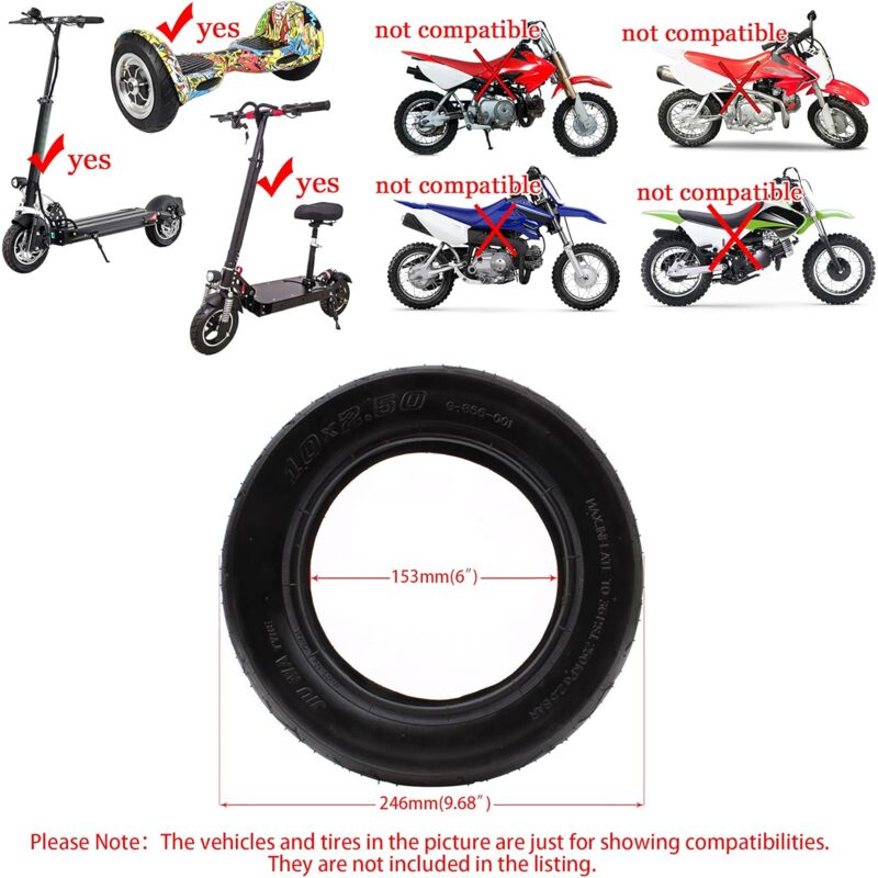 2 Pack Inner Tube 10X2.50 10" Replacement For 10 Inch Smart Self Balancing Electric Scooter For 36V 48V 400W 500W 800W - Image 2
