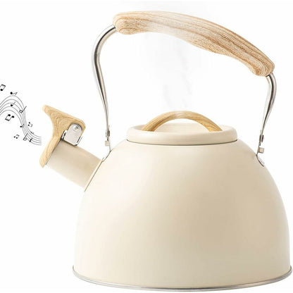 Stainless Steel Tea Kettle With Wooden Handle, 3L Induction Whistling Kettle, Retro Teapot Kettle, Boiler For Electric,