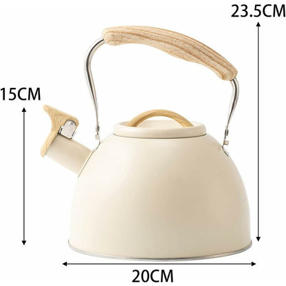 Stainless Steel Tea Kettle With Wooden Handle, 3L Induction Whistling Kettle, Retro Teapot Kettle, Boiler For Electric, - Image 2