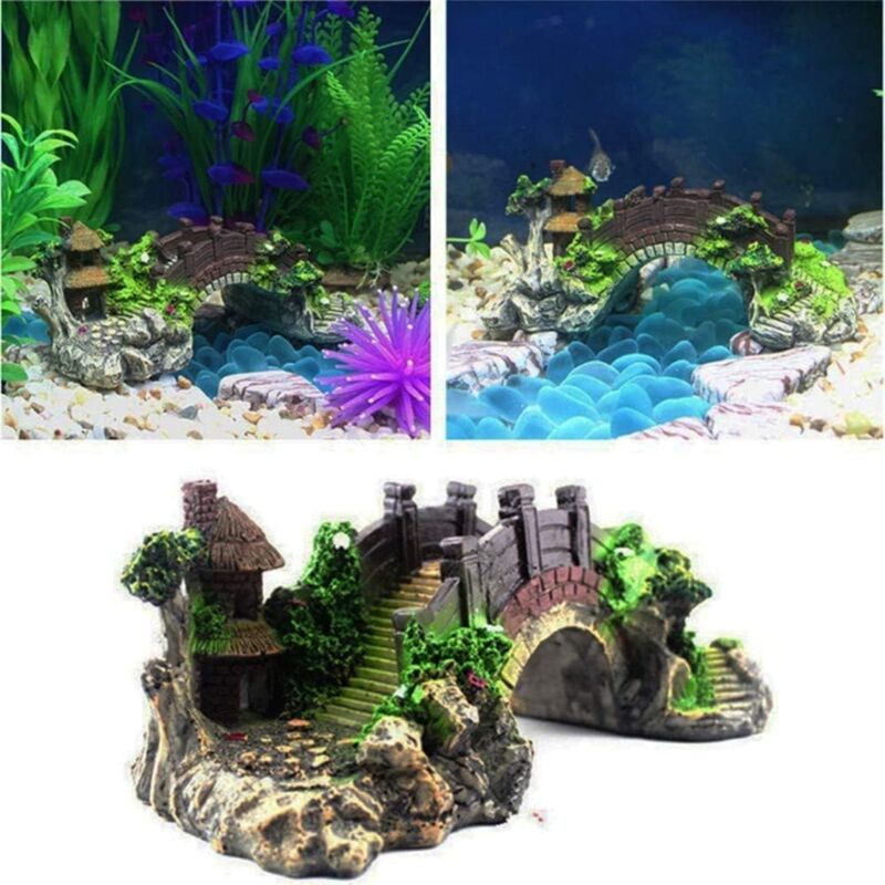 Aquarium Bridge Ornament,Fish Tank Landscape Decor Aquarium Resin Bridge Fish Tank Arch Pavilion Tree Garden Aquarium - Image 3