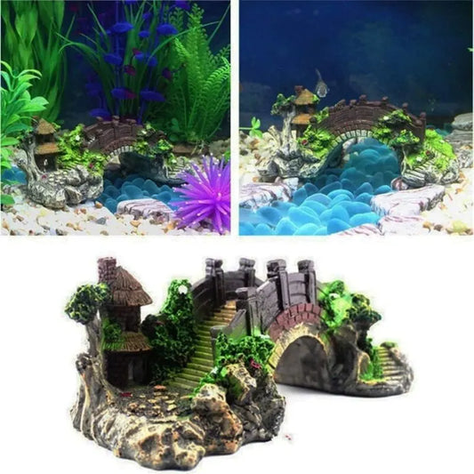 Aquarium Bridge Ornament,Fish Tank Landscape Decor Aquarium Resin Bridge Fish Tank Arch Pavilion Tree Garden Aquarium - Image 3