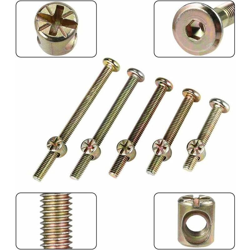 50 Pieces Hex Head Bolts, Bolts With Cylinder Nuts, Bolts With Cylinder Nuts Assortment Kit, For Furniture, Baby Cribs, - Image 2