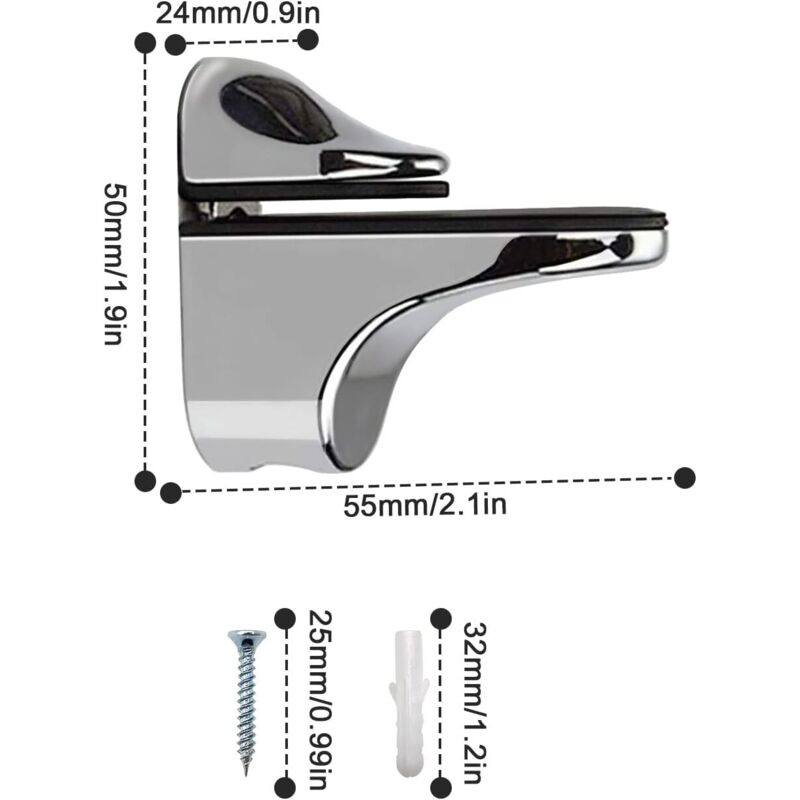 2-Piece Adjustable Glass Shelf Bracket, Support For 5-21Mm Thickness Wood/Glass Shelves - Image 3