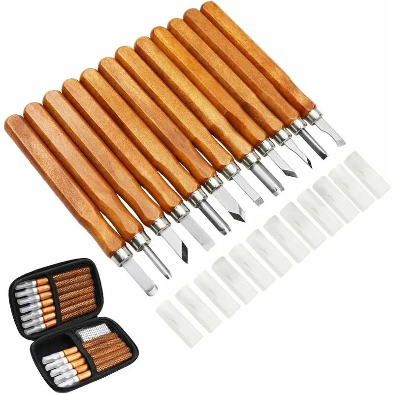 12 pcs Wood Carving Tool Kit - Professional Carving Chisels Knife Handle Carving Sculptures Expert Carpenter Beginners