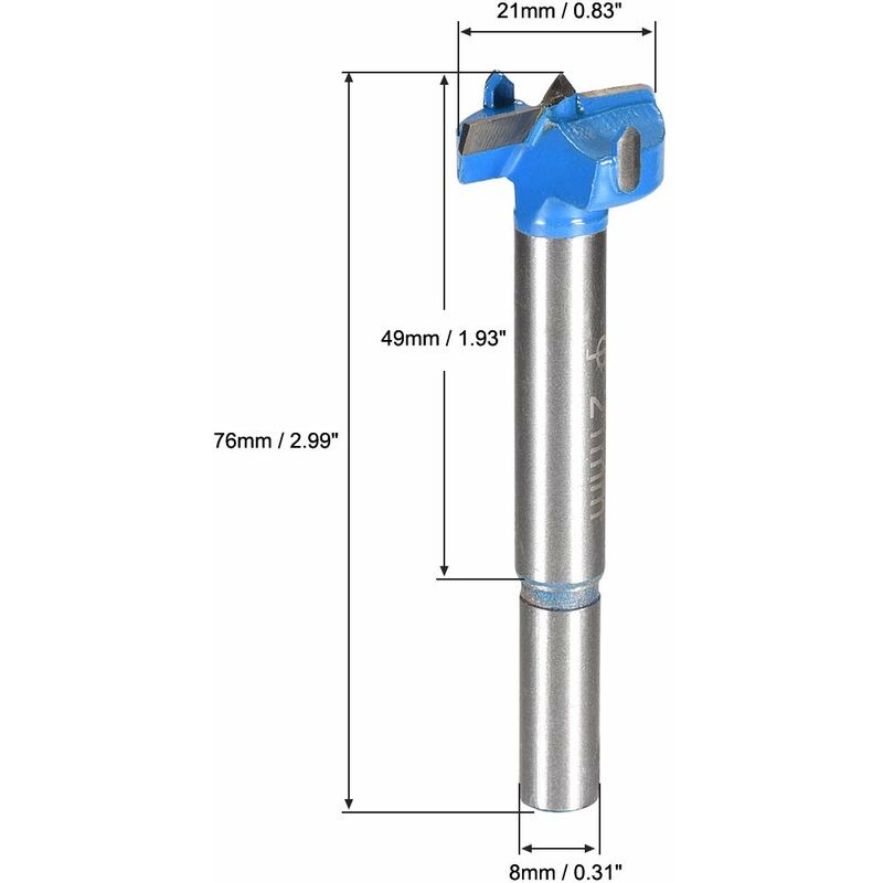 Wood ROuter Bit Reamer Drilling Bit 21Mm Dia. Carbide Alloy Steel Tipped ROund Shank Cutter For Woodworking Blue 2 pcs - Image 2
