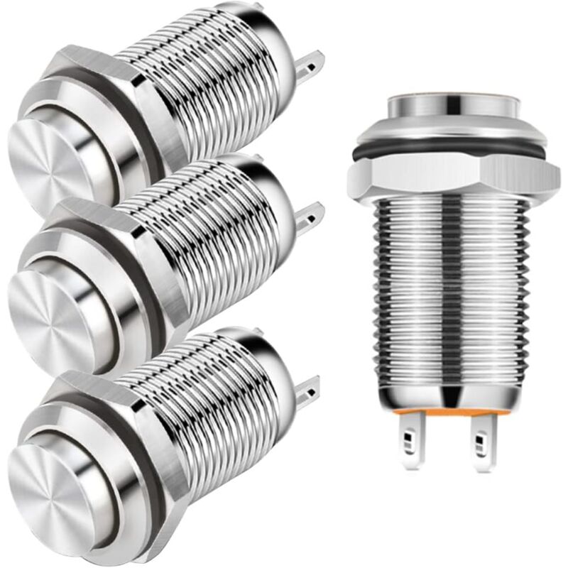 4 pcs 12Mm 3A 12V/24V/125V/250V Ac Self-Locking Waterproof Push Button Switch Nickel Plated Copper On Off Push Button