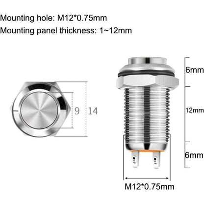 4 pcs 12Mm 3A 12V/24V/125V/250V Ac Self-Locking Waterproof Push Button Switch Nickel Plated Copper On Off Push Button - Image 2
