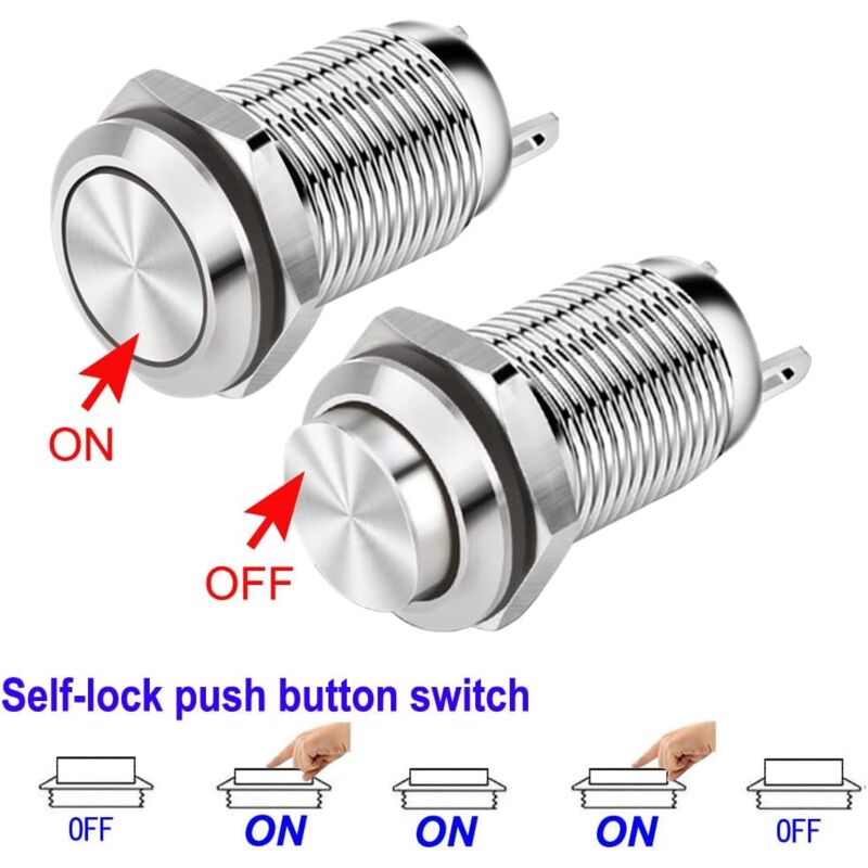 4 pcs 12Mm 3A 12V/24V/125V/250V Ac Self-Locking Waterproof Push Button Switch Nickel Plated Copper On Off Push Button - Image 3