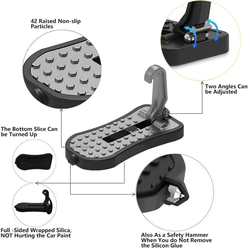 Car Door Pedal, Car Door Pedal Foot Nail U Car Door Latch Hook Pedal, With Auxiliary Pedal With Safety Hammer (16Cm, - Image 2