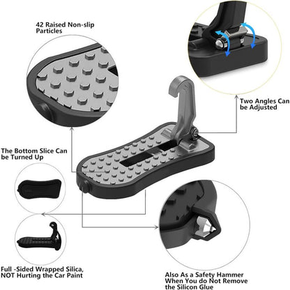 Car Door Pedal, Car Door Pedal Foot Nail U Car Door Latch Hook Pedal, With Auxiliary Pedal With Safety Hammer (16Cm, - Image 2