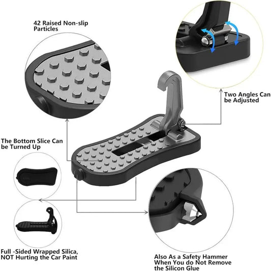 Car Door Pedal, Car Door Pedal Foot Nail U Car Door Latch Hook Pedal, With Auxiliary Pedal With Safety Hammer (16Cm, - Image 2
