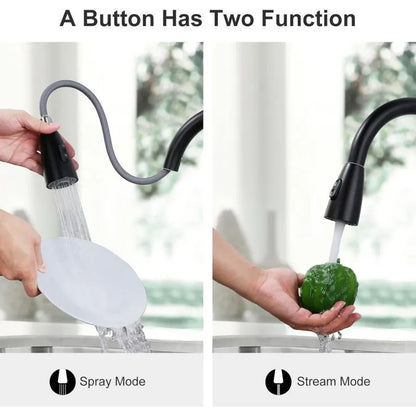 Black Kitchen Faucet, Stainless Steel Pull-Down Sprayer Sink Mixer Tap, 2 Spray Modes Kitchen Mixer Tap, High Spout And - Image 2