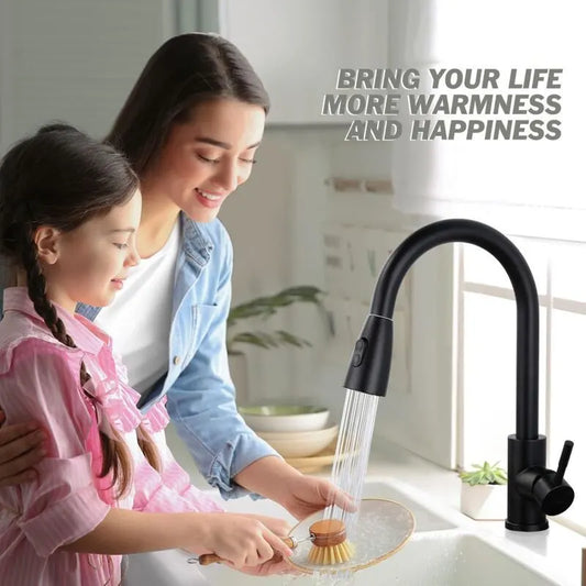 Black Kitchen Faucet, Stainless Steel Pull-Down Sprayer Sink Mixer Tap, 2 Spray Modes Kitchen Mixer Tap, High Spout And - Image 3