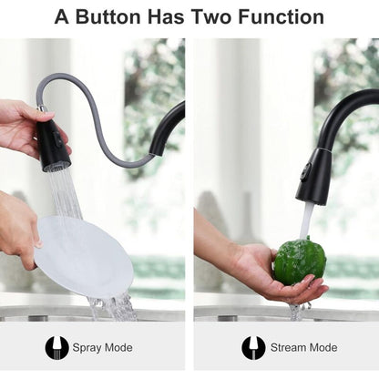 Black Kitchen Faucet, Stainless Steel Pull-Down Sprayer Sink Mixer Tap, 2 Spray Modes Kitchen Mixer Tap, High Spout And - Image 2