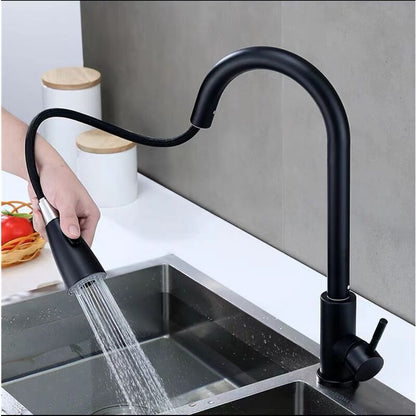Black Kitchen Faucet, Stainless Steel Pull-Down Sprayer Sink Mixer Tap, 2 Spray Modes Kitchen Mixer Tap, High Spout And - Image 4
