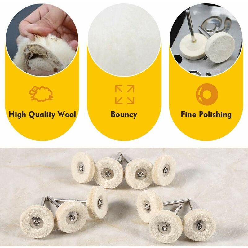10 pcs Polishing Wheel 25Mm Wool Felt Buffing Wheels Drill Grinder Wheels Brushes ROtary Tool With Handle - Image 2