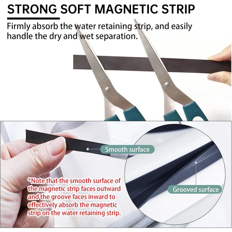 Foldable Shower Barrier And Water DAm Retention System Keeps Water Inside Threshold (1M, Magnetic Style-White) - Image 4